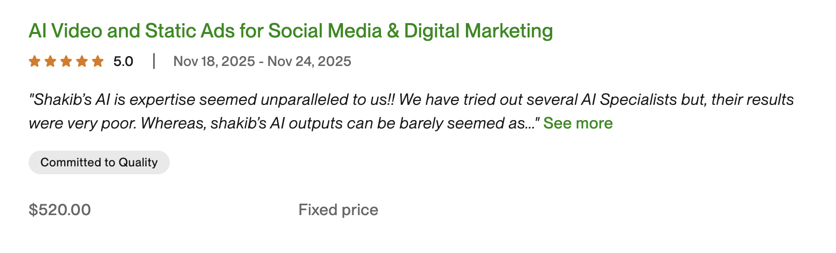 AI Video and Static Ads — Social Media & Digital Marketing, $520 · 5.0★